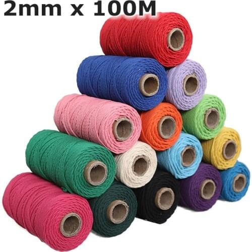 Colorful 100% Cotton Rope Twine Macrame Cord String Thread for Party Wedding Decoration Accessory DIY Cord 2 mm*100 Meters
