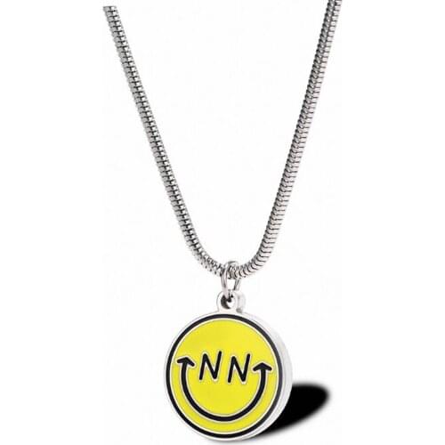 Stainless Steel Round Smiley Circle Women Men Delicate Hip Hop Punk Rock Pendant Necklace with Snake Chain