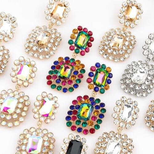 Fashion Metal Rhinestone Glass Geometric Earrings Womens Creative Popular Dangle Earrings Party Accessories