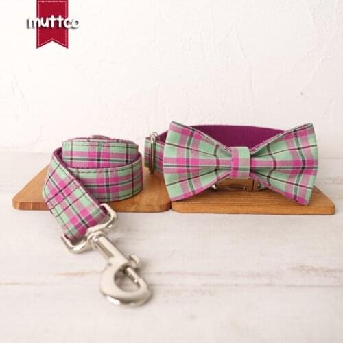 MUTTCO retailing great self-design dog collar Purple Mint Plaid handmade poly satin and nylon 5 sizes dog collar UDC099