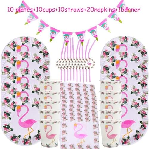 41pcs/set Flamingo Disposable Party Tableware Set Summar Hawaii Party Paper Plates Cups Napkin Kids Baby Girl Shower Decoration