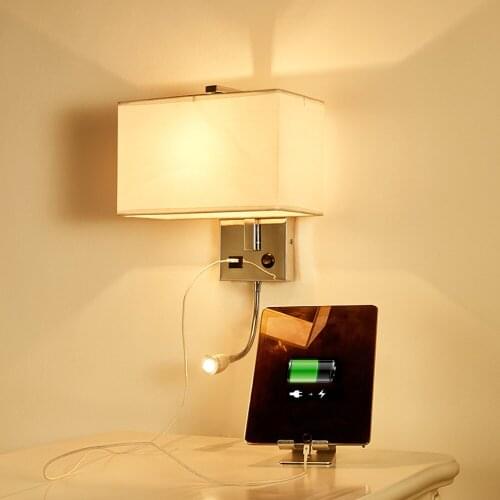 Wall Light LED E27 with Switch USB 110V/220V 6W Wall Lamp Aluminnum Indoor Spotlight Living Room Bedroom Decor