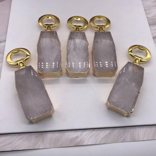 Natural stone bottle opener beer bottle opener personality white crystal electroplating gold edge si
