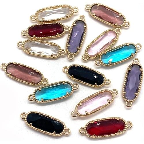 Natural Crystal Pendant Colorful Oval Double Ring Necklace Bracelet Charm DIY Handmade Jewelry Making Jewelry Accessories 5pcs