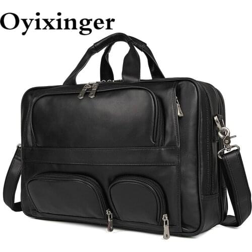 OYIXINGER Men Genuine Leather Laptop Bag Male Laptop Bags For 17" Macbook Hp Luxury Retro Business Briefcase Office Shoulder Bag