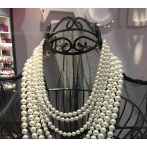 Six rows 7-10 mm south sea round white pearl necklace 17"18"19"20"21"22" earring