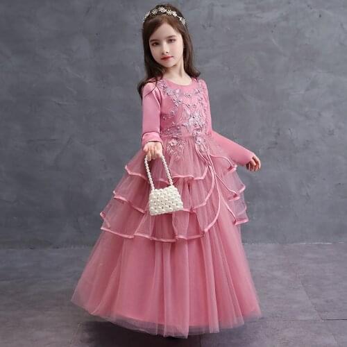 Girls' Long Sleeve Dress Spring 2021 New Childrens Performance Dress 2-15 Year Old Baby Girl Clothes