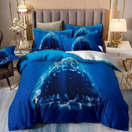 Wongs Bedding 3D Bedding Set Big blue shark Duvet Cover with Pillowcases Twin full queen king size Bedclothes 3pcs Home Textiles
