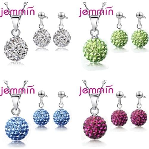 Luxury Romantic Necklace Earrings Jewelry Sets Round Shape Pendant 925 Sterling Silver CZ Women Wedding Party Jewelry