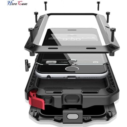 Luxury Doom armor Dirt Shock Waterproof Metal Aluminum phone case For iphone 11 Pro 8 7 5S 5 SE 6 6S Plus cover+Tempered glass