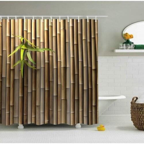 3D Waterproof Shower Curtain Set Bamboo Green Plant Leaves Polyester Fabric Bath Curtains for Bathroom Decor Screens With Hooks