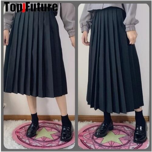 Japanese School Uniforms for Girls Solid Color Pleated JK Suit Black Navy High School Student Girls Academy Style Long Skirt