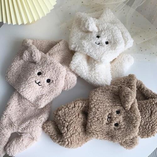 Japanese Winter Plush Neck Scarf Women Korean Soft Girl Cute Bear Cartoon Thicken Fleece Warm Kawaii Christmas Cashmere Scarves