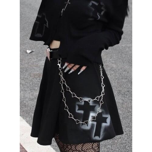 Ruibbit New Arrival Harajuku Gothic Preppy Style Cross Skirt Women Short A-line Skirts High Waist Black Punk Hot Girl