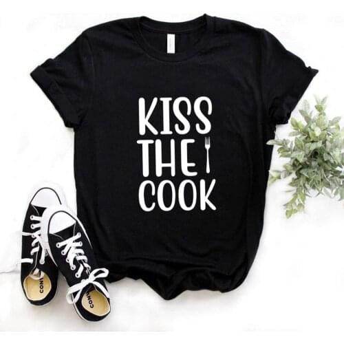 Kiss The Cook Print Women T Shirt Short Sleeve O Neck Women Tshirt Ladies Fashion Tee Shirt Tops TX5596