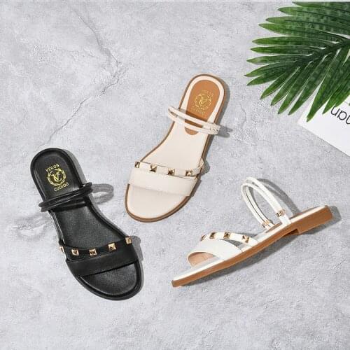 SKLFGXZY New Summer Style Women Fashion Leather Sandals Fashion Rivet Womens Shoes Real Cowhide Cool Sandals Size 34-43