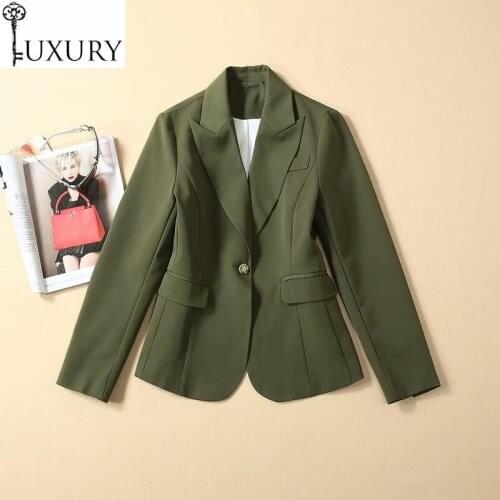 Autumn Fashion Women 2020 Notched Collar Single Button Long Sleeve Blazer Jacket Ladies Solid Green Coat Jackets