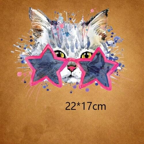 1 Pieces Star Cat Ironing Patches Transfers Heat Press Stickers for Families Animal Patch DIY Appliques for Parent-child