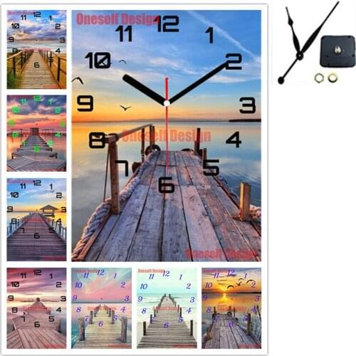 2020 new 5d diamond painting with clock bridge sun 5d diamond embroidery full set with clock diamond mosaic sale decoration home