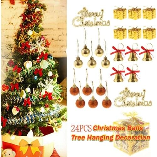 24 Pcs/Set Glitter Christmas Ball Christmas Tree Baubles Colorful Xmas Party Home Garden Hanging Christmas Decor Supplies