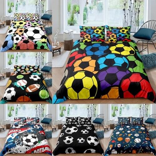3D Printed Football Duvet Cover Soccer Football Bedding Sets Queen King Single Size Luxury Child Kids Covers Bed Linen 2/3Pcs