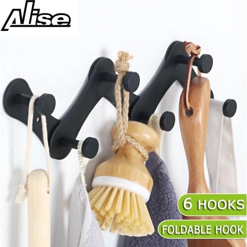 6Hook Bathroom Hooks Stainless Steel Foldab Hooks Towel Hook Hat Hook Door Hanger Wall Mounted Clothes Coat Hook Round Robe Hook