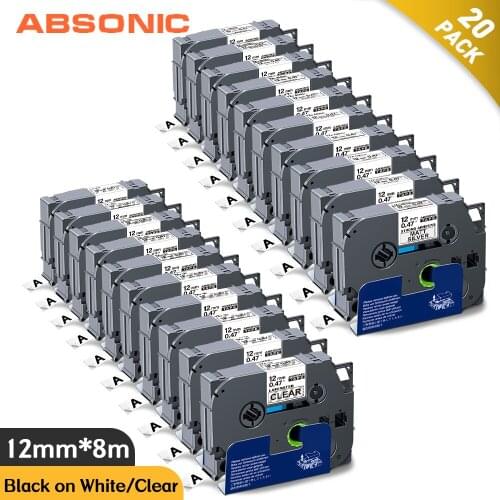 Absonic 20PK for Brother 12mm 231 131 Label Tape for 231 Brother 231 Laminated Ribbon Compatible for Brother PT-h101 Label Maker