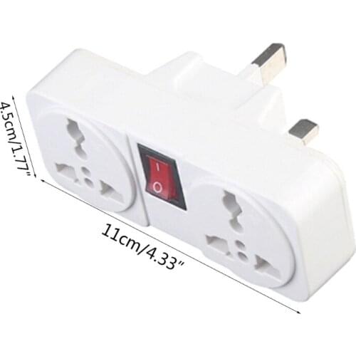 UK 250V 10A Socket Adapter Portable 2 Way Extension Power Converter with Switch