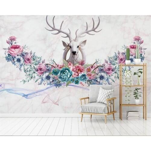Beibehang Modern high quality silk cloth 3d wallpaper hand-painted flowers stereo elk TV background wall wallpaper for walls 3 d