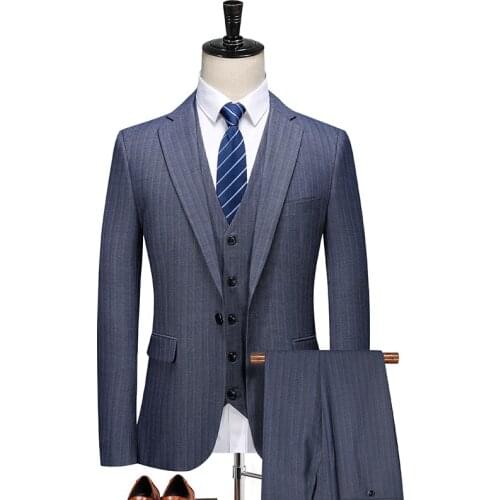 Blazer Trouser Vest Suit/Spring 2021 New Fashion Suit/Mens Casual Business Stripe 3 suit jackets and pants/ mens suits