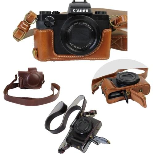 New Luxury Pu Leather Camera Case Bag For Canon Powershot G5X G-5X Camera Cover pouch With Strap Open Battery Directly