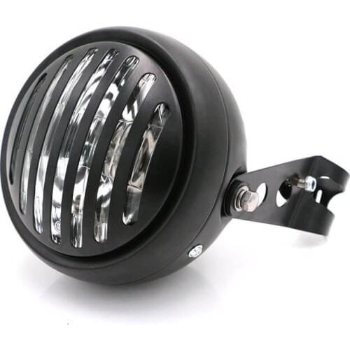 Black Grill Retro Side Mount Stand Headlight For Harley Dyna Suzuki Bandit 1200