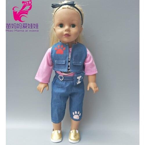 Baby doll jeans dress shoulder also fit for 18 inch girl doll outwear denim dress shirt