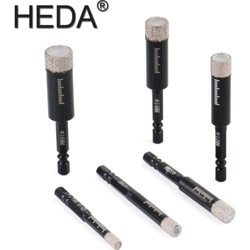 HEDA Vacuum Brazed Diamond Dry Drill Bit Hexagonal Shank Hole Saw Cutter 6/8/10/12/14/16mm 6Pcs/Set Granite Marble Ceramic Tile