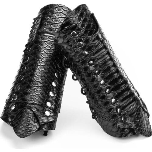 Classic black Adjust Buckle Hollow Loop Skull Leather Gloves Gothic Motocycle Men Fingerless Arm Sleeve One Pair PUNK