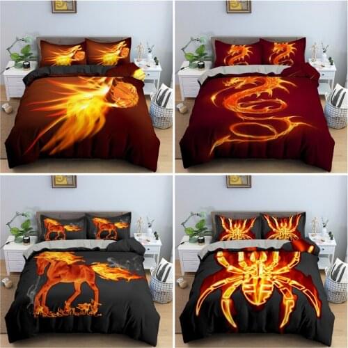 3D Flaming Animal Pattern Duvet Cover Luxury Bedding Set Fire Dragon And Horse Bedclothes Bedroom Decor Home Textile 2/3PCS