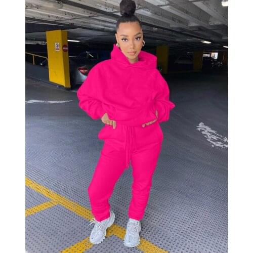 Adogirl Fashion Classic Solid Womens Set Hooded Sweatshirt Jogger Pants Suit Tracksuit Matching Two Piece Set Casual Outfits