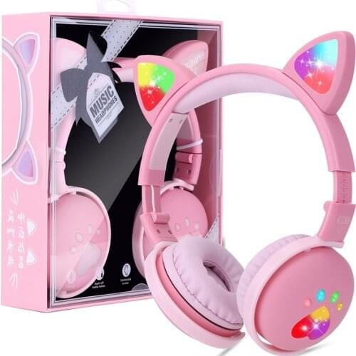 Colorful Kids Headset Wireless glowing cute LED Cat Ear Paw Girls Gift Bluetooth Headphones HIFI Stereo Bass 3.5mm Plug With Mic