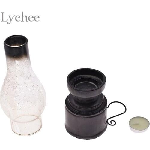 Lychee Life Vintage Candle Holder Creative Resin Candlestick with Lampshade Retro Home Living Room Decoration