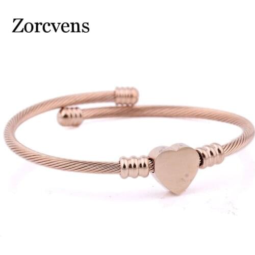 Modyle Fashion 3Colors Jewelry Womens Stainless Steel Twisted Cable Wire Heart Charm Bracelet Bangle