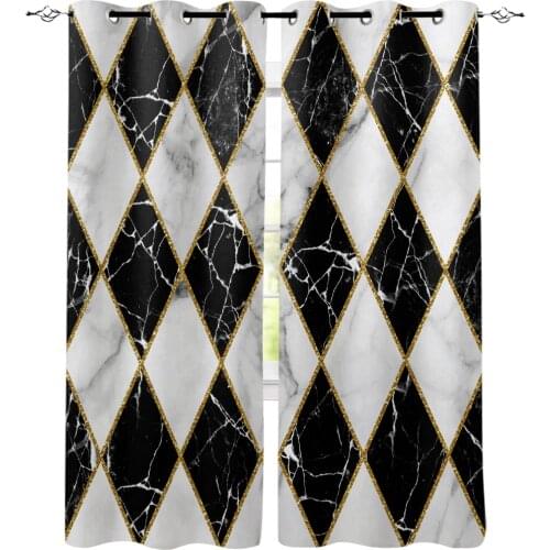 Marble Texture Black White Lines Metal Crack Window Curtains LivingRoom Kitchen Curtains Left and Right Biparting Open