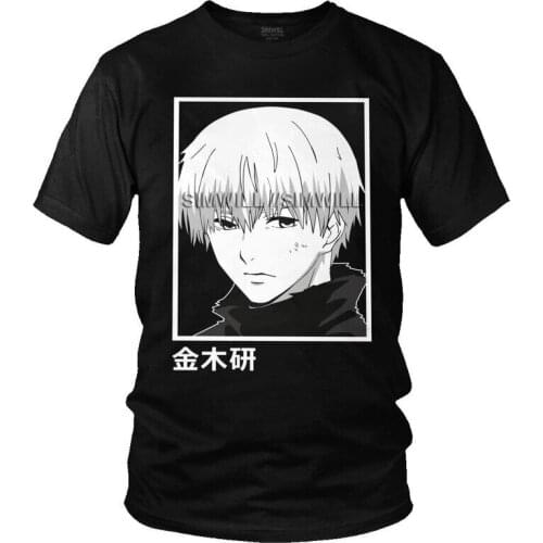 Mens Ken Kaneki T Shirts Short Sleeved Cotton Tshirt Trendy T-shirt Leisure Harajuku Anime Manga Tokyo Ghoul Tee Tops Clothing