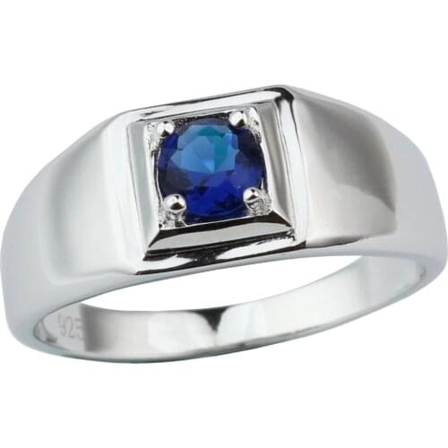 Men Silver Ring 925 Sterling 5.5mm Round Cubic Zirconia CZ Pure Band Classic Jewelry Gift for Boyfriend Engagement R503