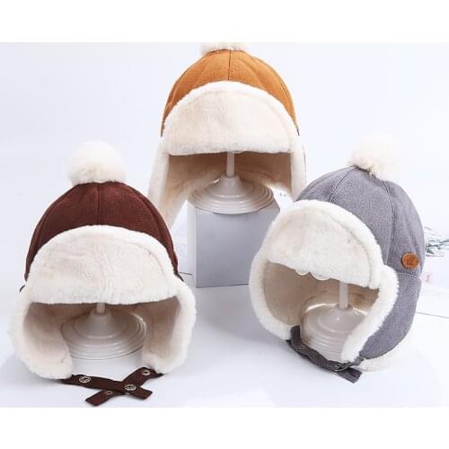 New Kid Baby Boy Girl Winter Russia Hat Fur Ball Ear Thicken Warm Cap with Plush Childrens Hat Flying Cap 1-5 Years Childen Hat