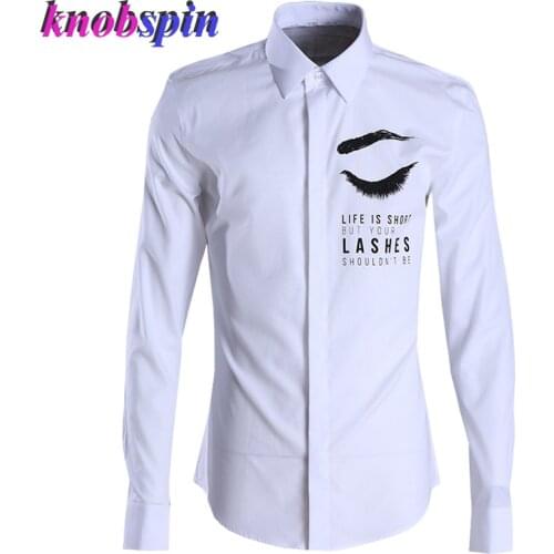 New Eyelash Print Slim Shirt men Brand Quality Cotton Long sleeve mens shirts Business male Casual Camisas masculina Plus size