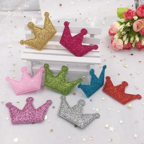 New 20pcs MIX Cute Padded Paillette crown Patches Appliques for childrens headwear DIY wedding craft Supplies SA30A