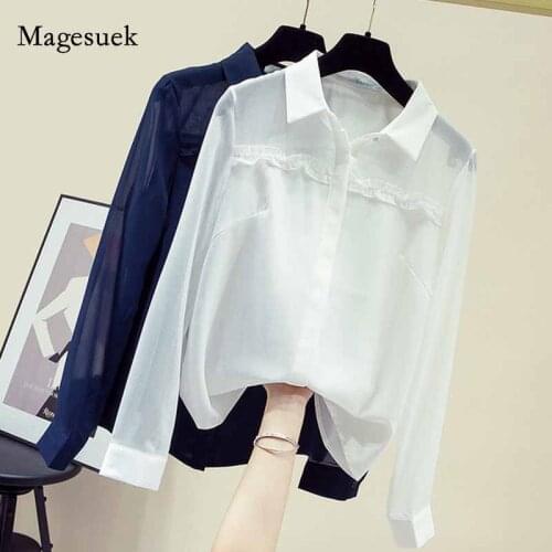 New Long Sleeve Chiffon Blouse Solid Loose Blouse Korean Fashion Clothing Cardigan Shirts Women Autumn 2020 Blusas Tops 11156