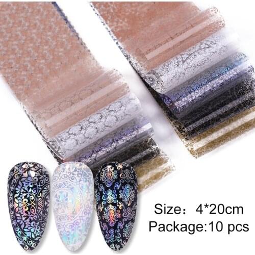 10 Pcs Laser Pattern Nail Foil Stickers Black And White Pattern Nail Art Transfer Stickers Decals Decoration With Laser Effect