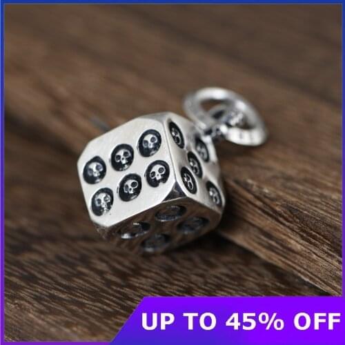 Real 925 Silver Vintage Thai Silver Craft Silver Pendant Wholesale Fashion Mens Skull Dice Silver Jewelry Birthday Gifts