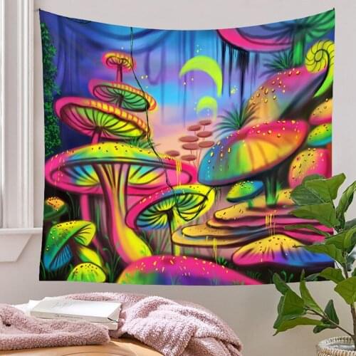 Psychedelic Mushroom Indian Mandala Tapestry Bohemian Gypsy Hippie Yoga Polyester Room Wall Hanging Fabric Decoration Coupons